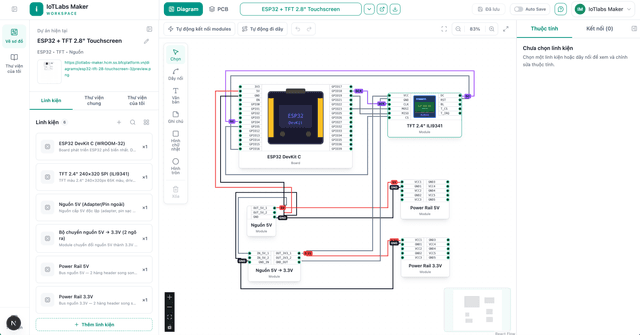 Sơ đồ mạch đã nối dây trong Diagram