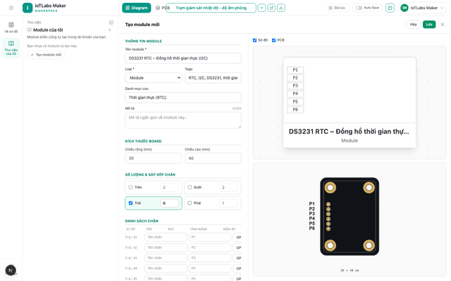 Cấu hình chân module phần cứng tuỳ chỉnh