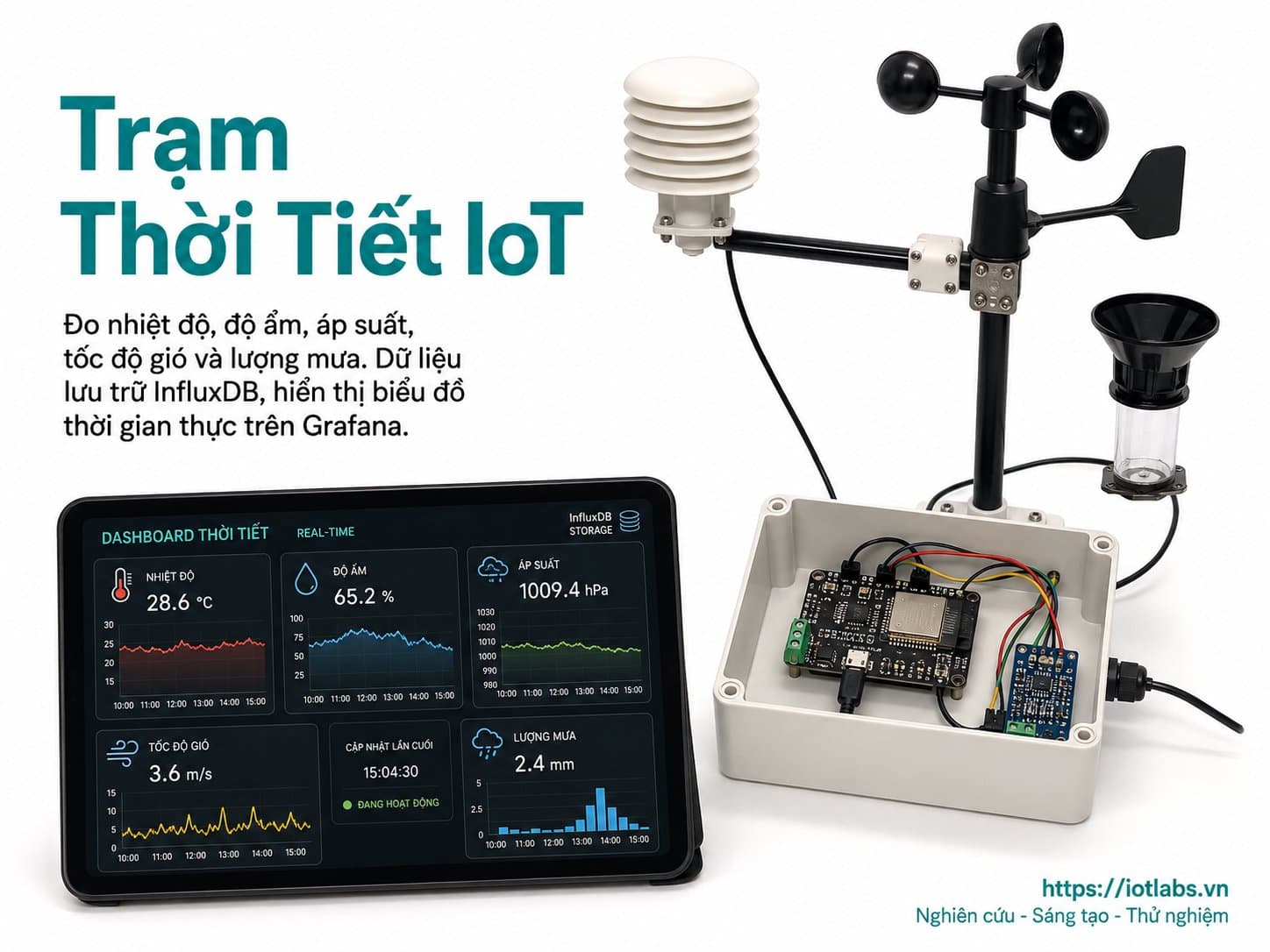 Trạm Thời Tiết IoT cho Trang Trại: Đo nhiệt độ, độ ẩm, ánh sáng, mưa và độ ẩm đất bằng ESP32