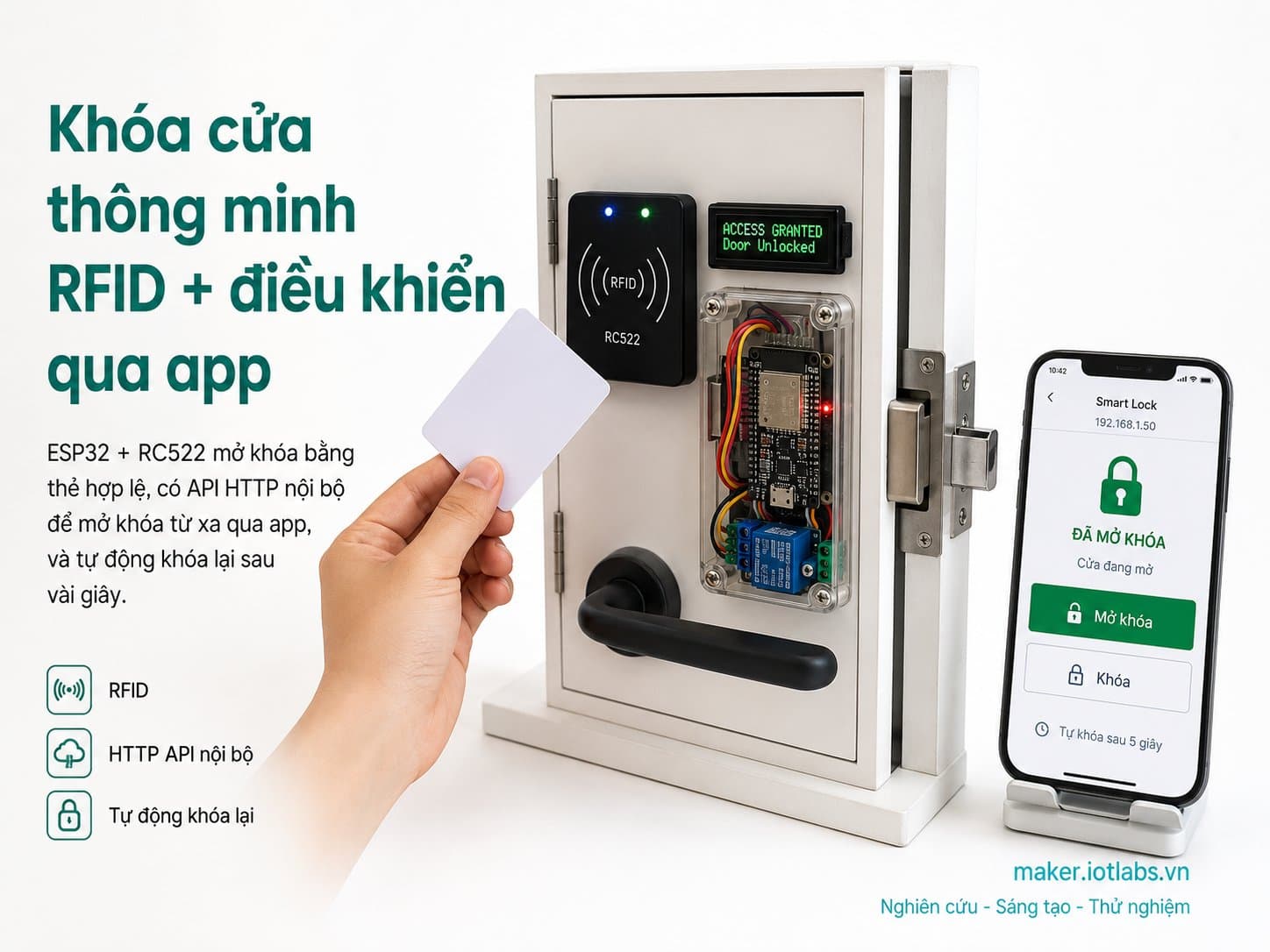 Khóa cửa thông minh RFID + điều khiển qua app