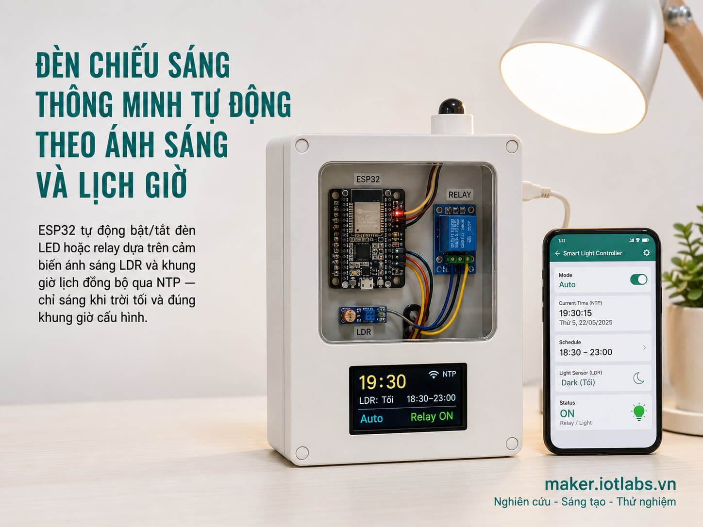 Đèn chiếu sáng thông minh tự động theo ánh sáng và lịch giờ