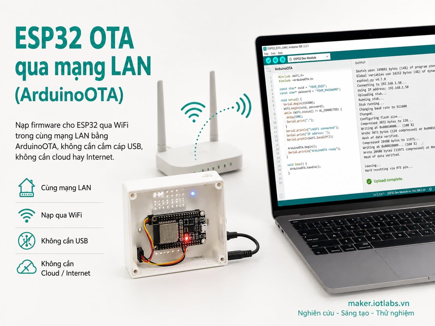 ESP32 OTA qua mạng LAN (ArduinoOTA)
