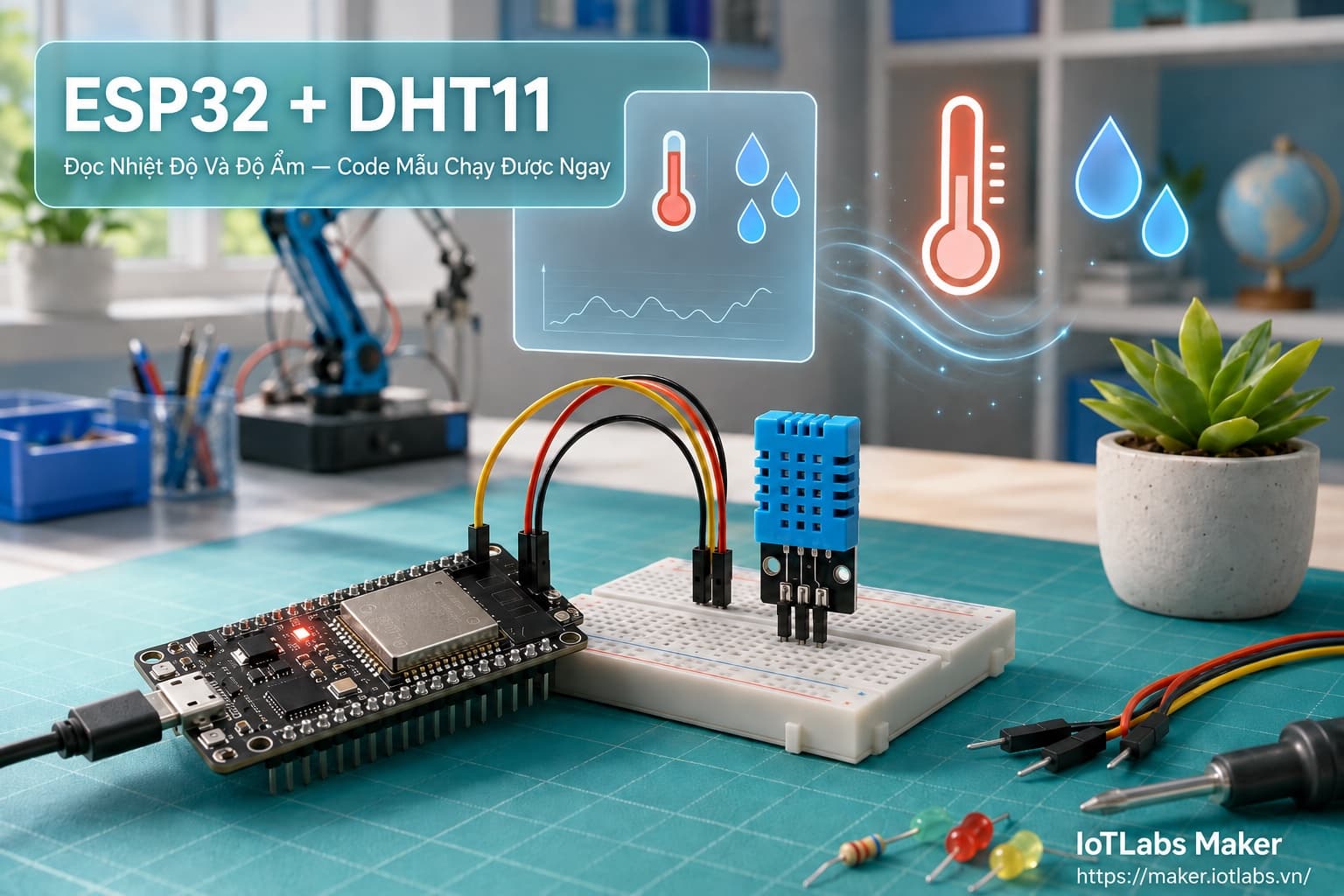 ESP32 + DHT11: Đọc Nhiệt Độ Và Độ Ẩm (Code mẫu test nhanh)