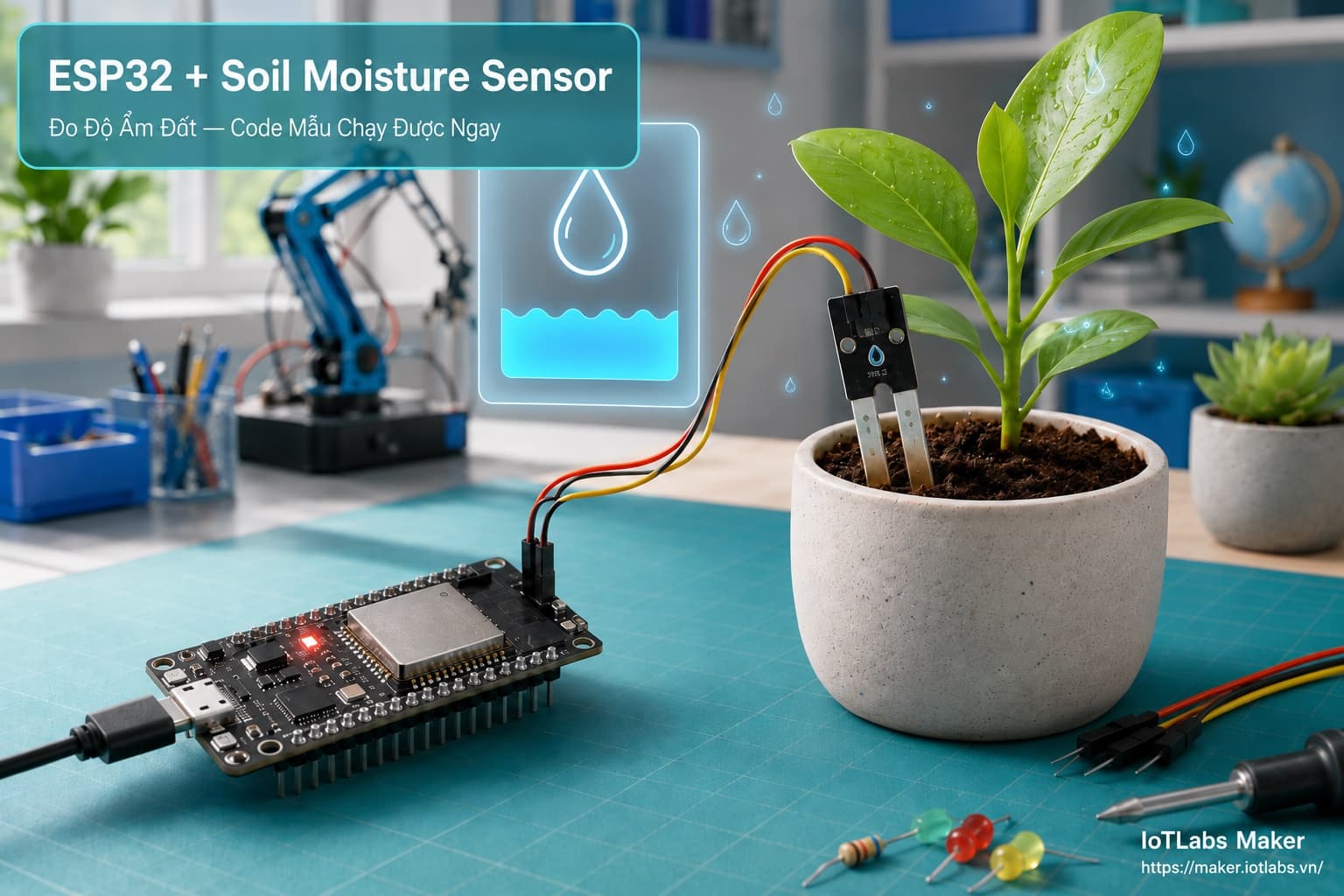 ESP32 + Soil Moisture Sensor: Đo Độ Ẩm Đất (Code mẫu test nhanh)