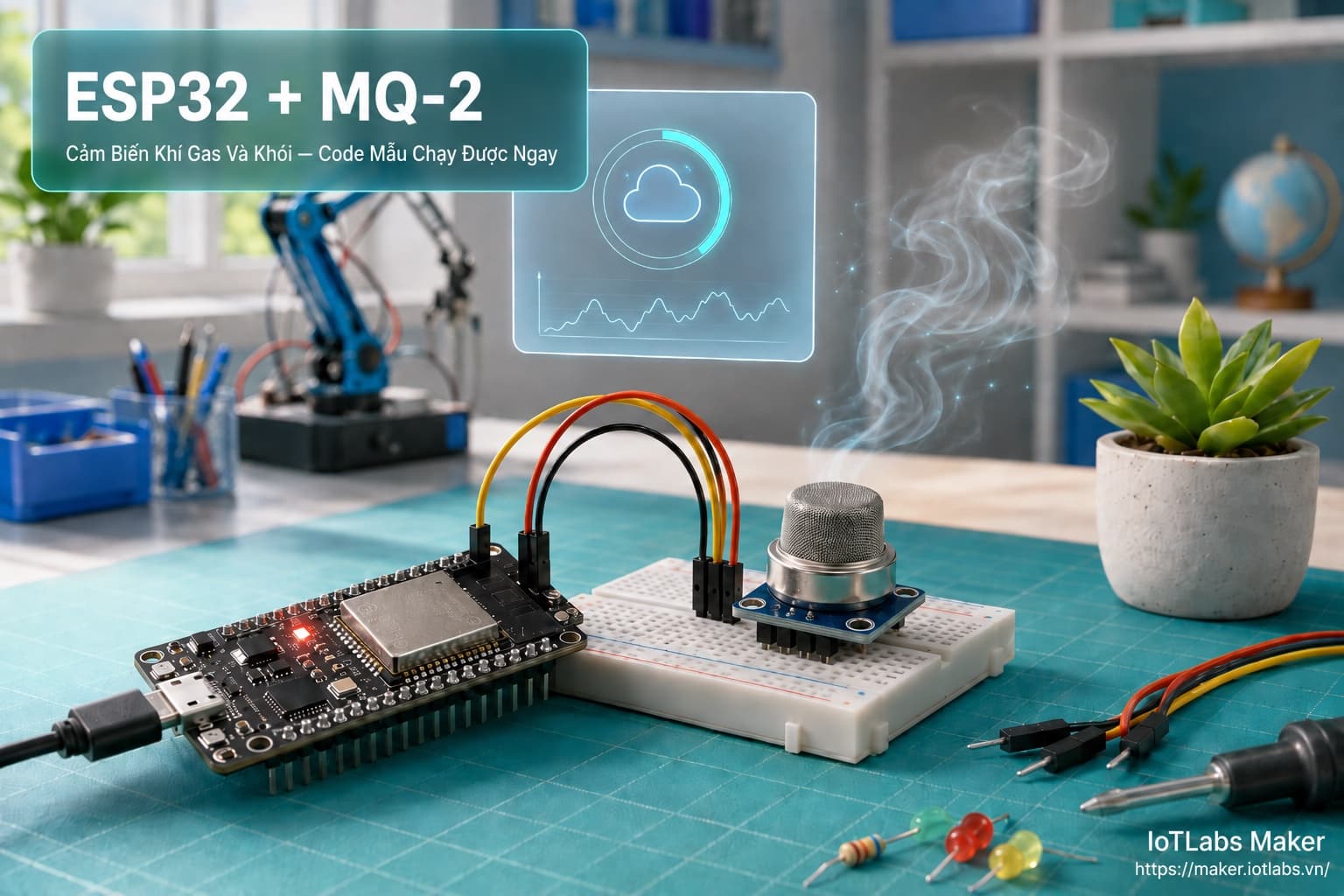 ESP32 + MQ-2: Cảm Biến Khí Gas Và Khói (Code mẫu test nhanh)