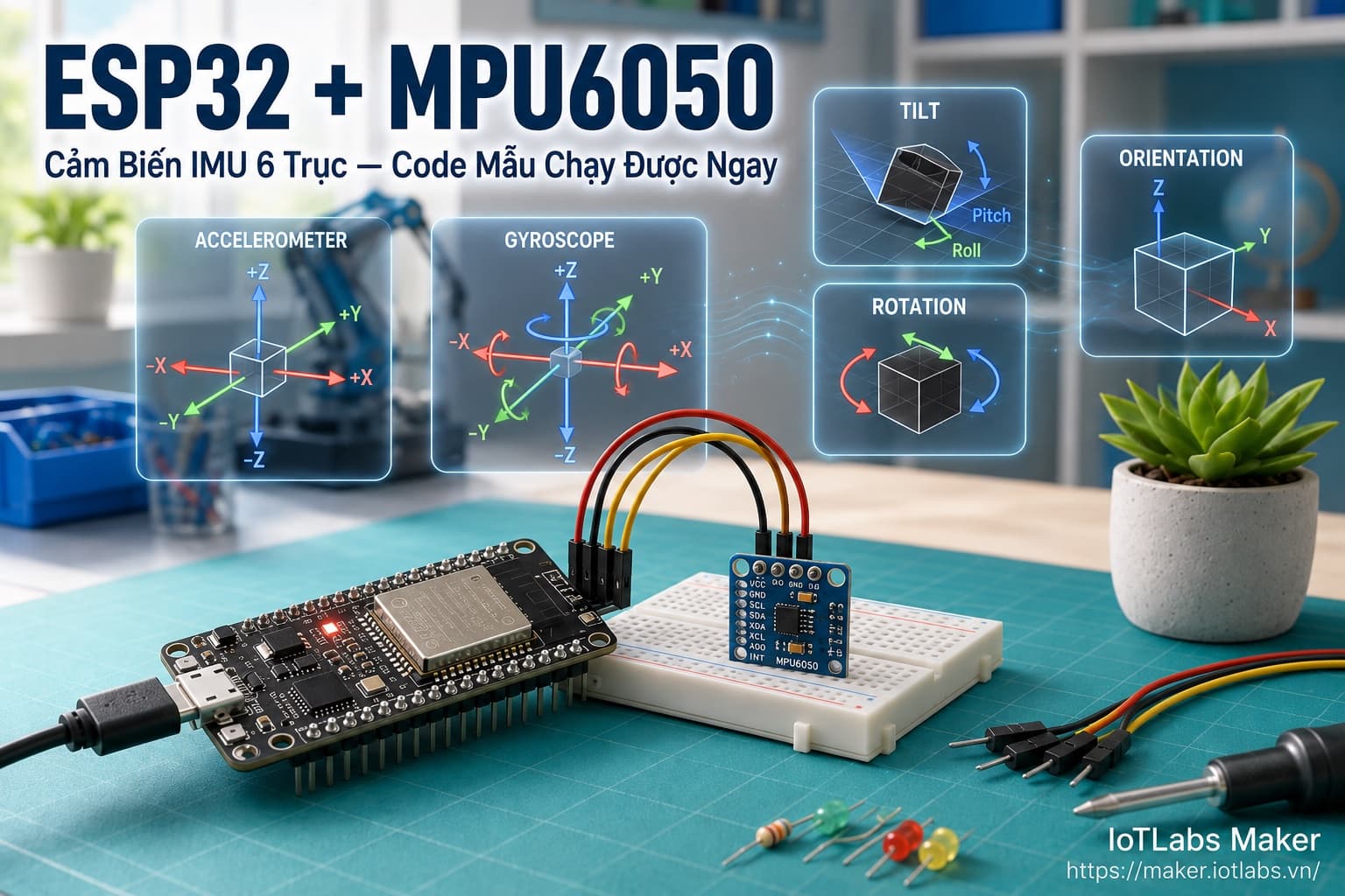 ESP32 + MPU6050: Cảm Biến IMU 6 Trục (Code mẫu test nhanh)