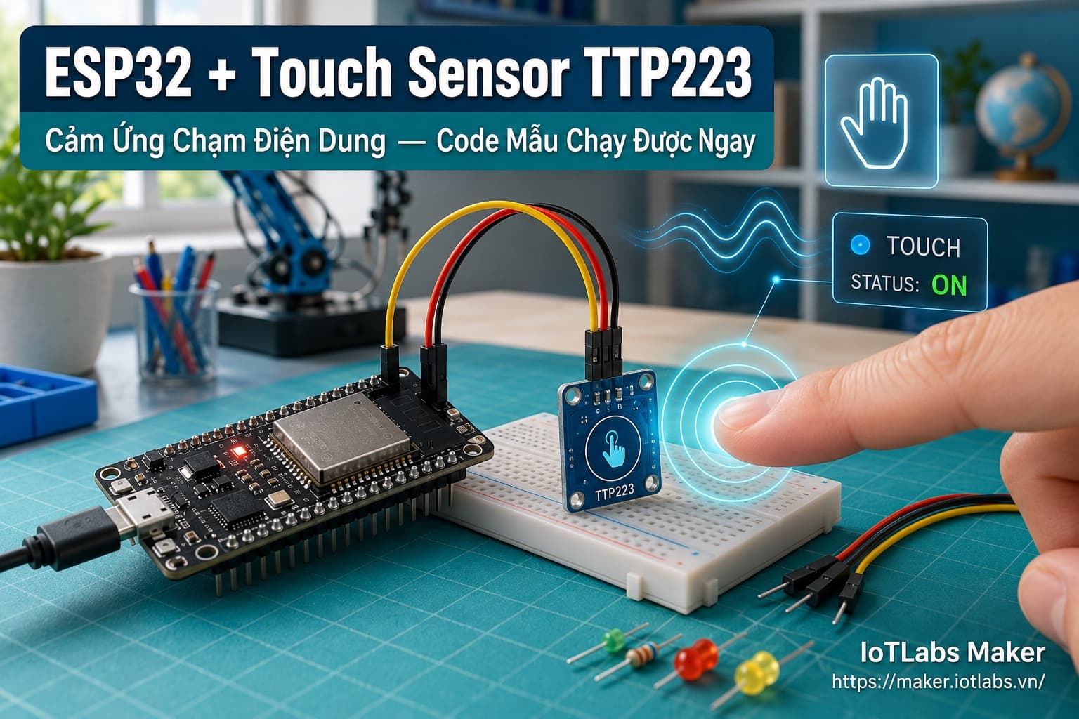 ESP32 + Touch Sensor TTP223: Cảm Ứng Chạm Điện Dung (Code mẫu test nhanh)
