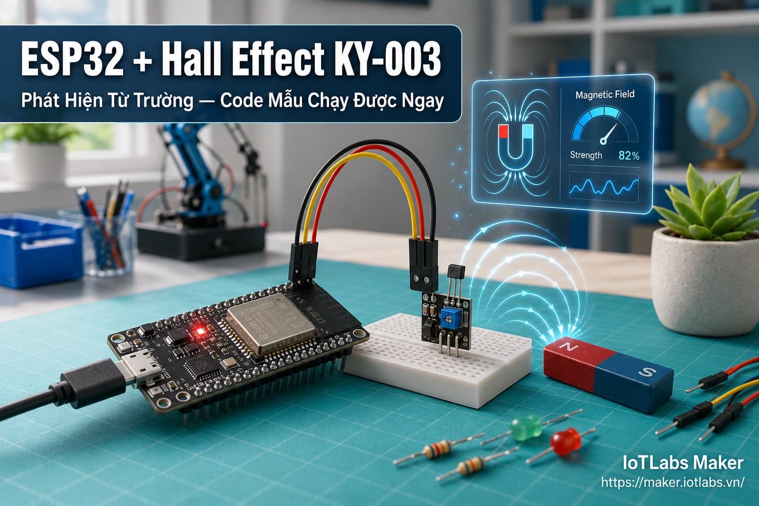 ESP32 + Hall Effect KY-003: Phát Hiện Từ Trường (Code mẫu test nhanh)