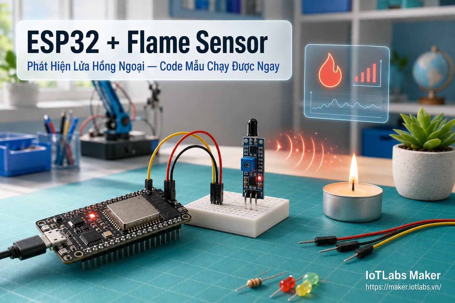 ESP32 + Flame Sensor: Phát Hiện Lửa Hồng Ngoại (Code mẫu test nhanh)