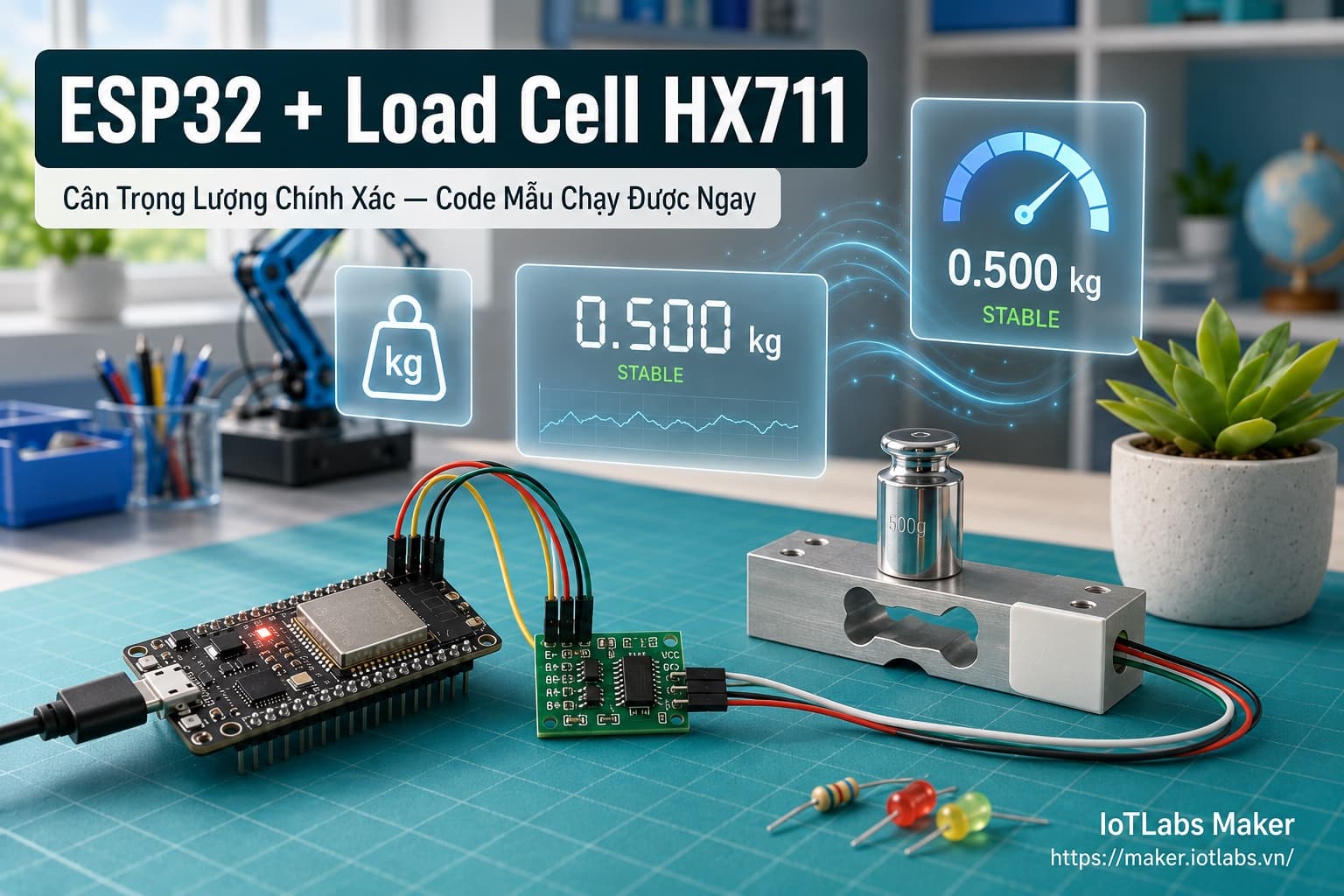 ESP32 + Load Cell HX711: Cân Trọng Lượng Chính Xác (Code mẫu test nhanh)