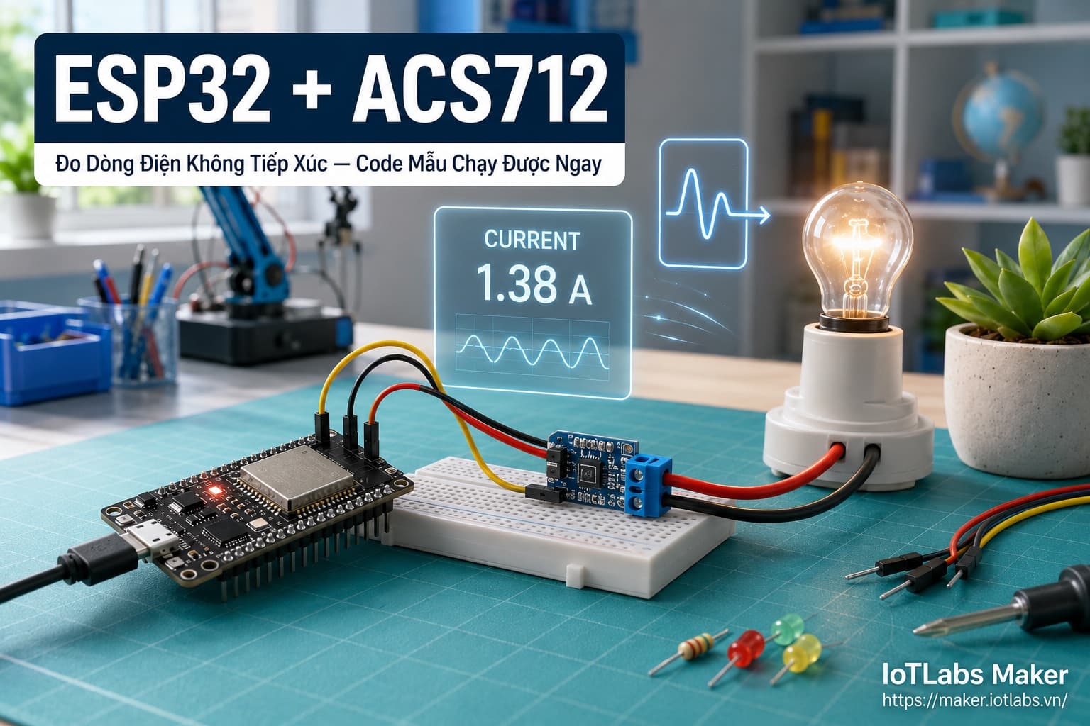 ESP32 + ACS712: Đo Dòng Điện Không Tiếp Xúc (Code mẫu test nhanh)